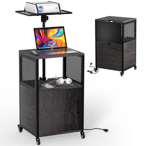 GDLF Projector Stand with Storage Cabinet Heavy Duty Mobile Laptop Tripod Stand with Charging Station for Office, Home, Outdoor Movies, Stage & Studio, DJ Rack