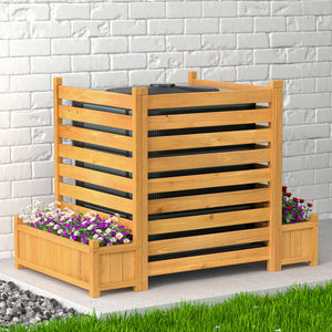 GDLF Air Conditioner Fence 3 Panels Outdoor Wood Privacy Screen with Planter Box to Hide AC Unit & Trash Enclosure No-Dig Kit 33" W x 38" H