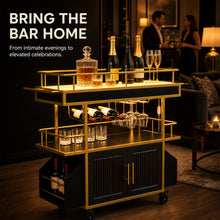 Load image into Gallery viewer, LED Bar Cart with Cabinet Storage, Rolling Drink Cart with Wheels