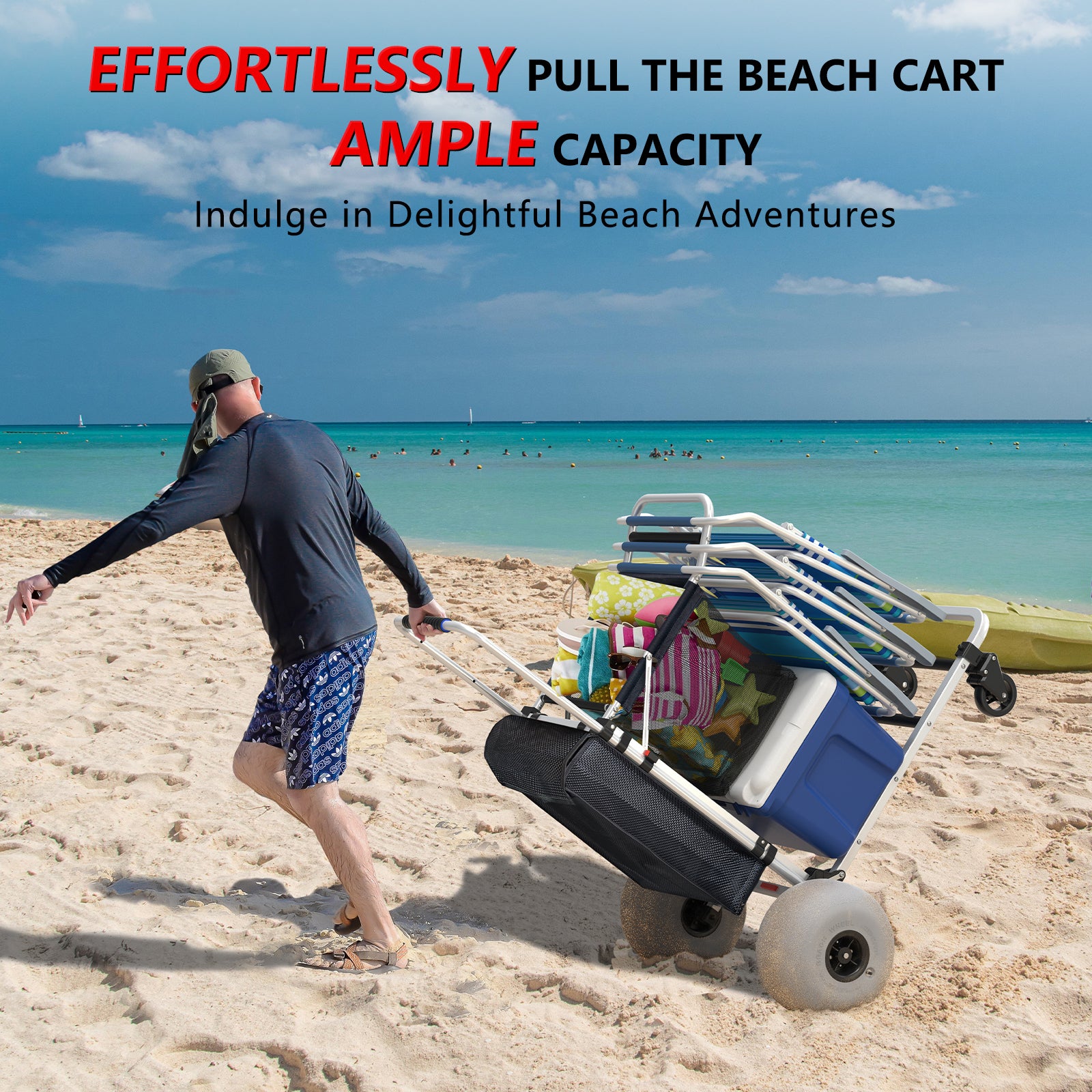GDLF Foldable Beach Cart with Adjustable Handle and 12 Balloon