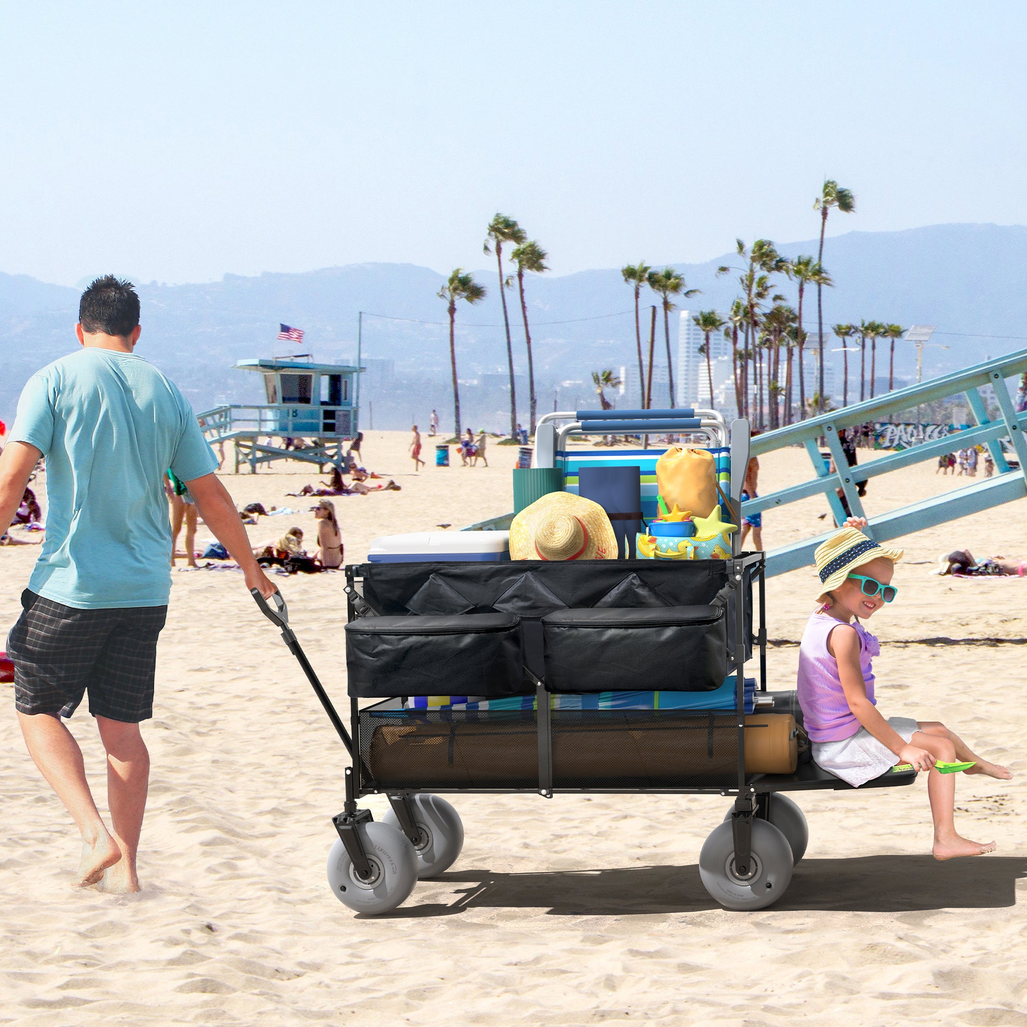 double beach stroller GDLF Beach Wagon, Collapsible Double Decker Utility Cart with 500lb Ca – shopGDLF