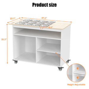 DLF Charcuterie Cart with Stainless Steel Food Pans, Mobile Pizza Topping & Salad Bar Station, Buffet Serving Table