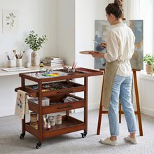 Load image into Gallery viewer, GDLF Solid Beech Wood Art Cart, Artist Taboret with Tempered Glass Palette, Walnut