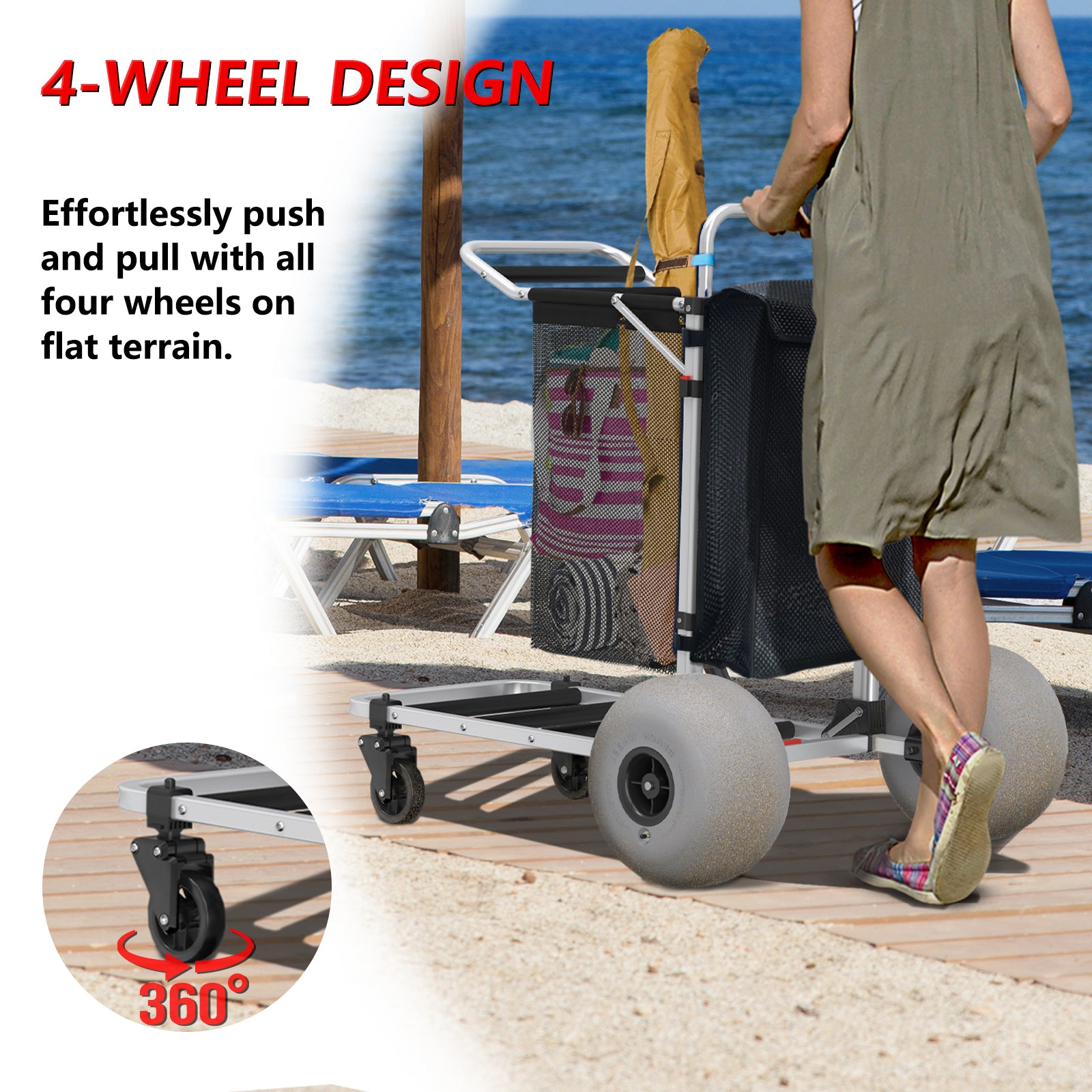 GDLF Foldable Beach Cart with Adjustable Handle and 12 Balloon Wheels –  shopGDLF