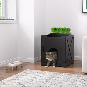 GDLF Hidden Cat Litter Box Enclosure with Easy to Grow Cat Grass with Small Air Purifier Deodorizer