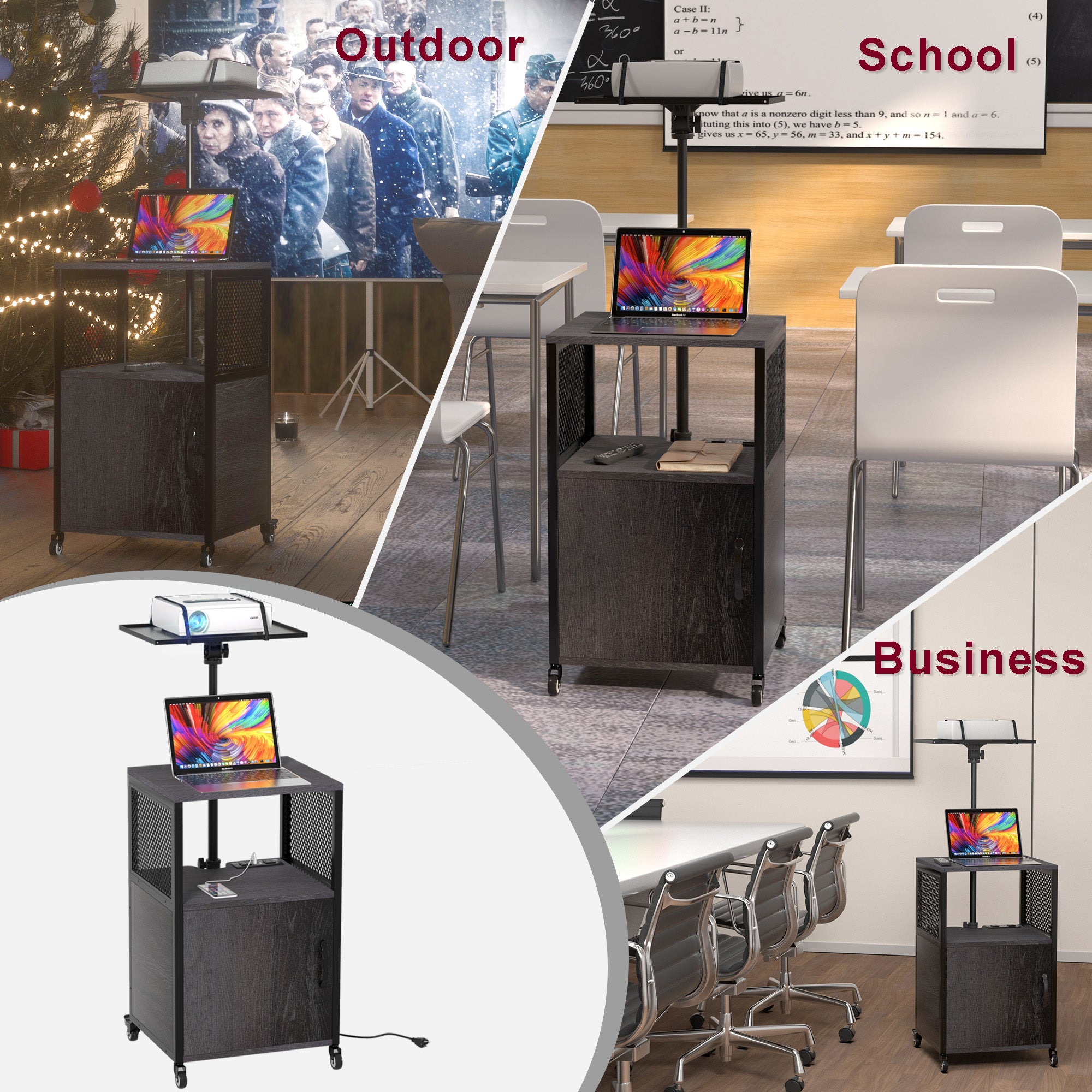 Projector Station GDLF Projector Stand with Storage Cabinet Heavy Duty Mobile Laptop Tri ...
