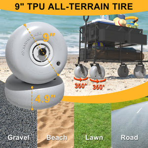 GDLF Beach Wagon, Collapsible Double Decker Utility Cart with 500lb Capacity & 9" All-Terrain Balloon Tires