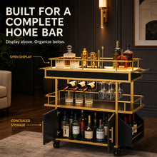 Load image into Gallery viewer, LED Bar Cart with Cabinet Storage, Rolling Drink Cart with Wheels