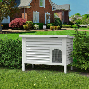 Solid Wood Outdoor Cat House Feral Cat Shelter Ventilated for Summer