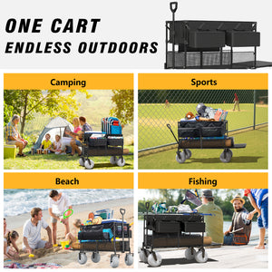 GDLF Beach Wagon, Collapsible Double Decker Utility Cart with 500lb Capacity & 9" All-Terrain Balloon Tires