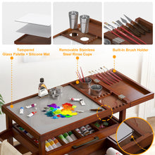 Load image into Gallery viewer, GDLF Solid Beech Wood Art Cart, Artist Taboret with Tempered Glass Palette, Walnut