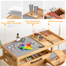 Load image into Gallery viewer, Art Cart, Beech Wood Art Supply Cart Organizer on Wheels with Tempered Glass Palette for Home Studio, Rolling Studio Storage Furniture for Artists