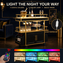 Load image into Gallery viewer, LED Bar Cart with Cabinet Storage, Rolling Drink Cart with Wheels