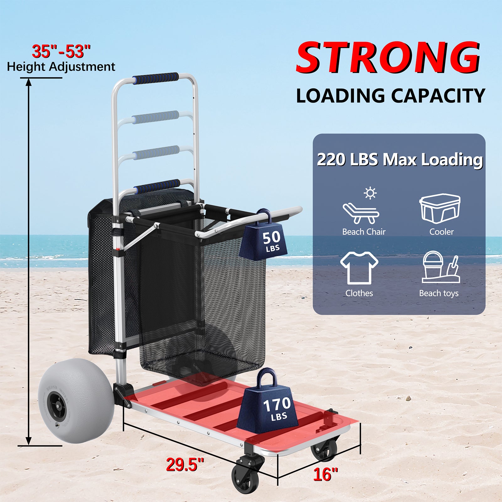 Folding Beach Cart With Large Balloon Tires U2013 Lightweight