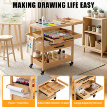 Load image into Gallery viewer, Art Cart, Beech Wood Art Supply Cart Organizer on Wheels with Tempered Glass Palette for Home Studio, Rolling Studio Storage Furniture for Artists