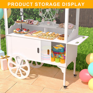 Candy Cart with Wheels for Party，Wood Dessert Cart with Storage Cabinet