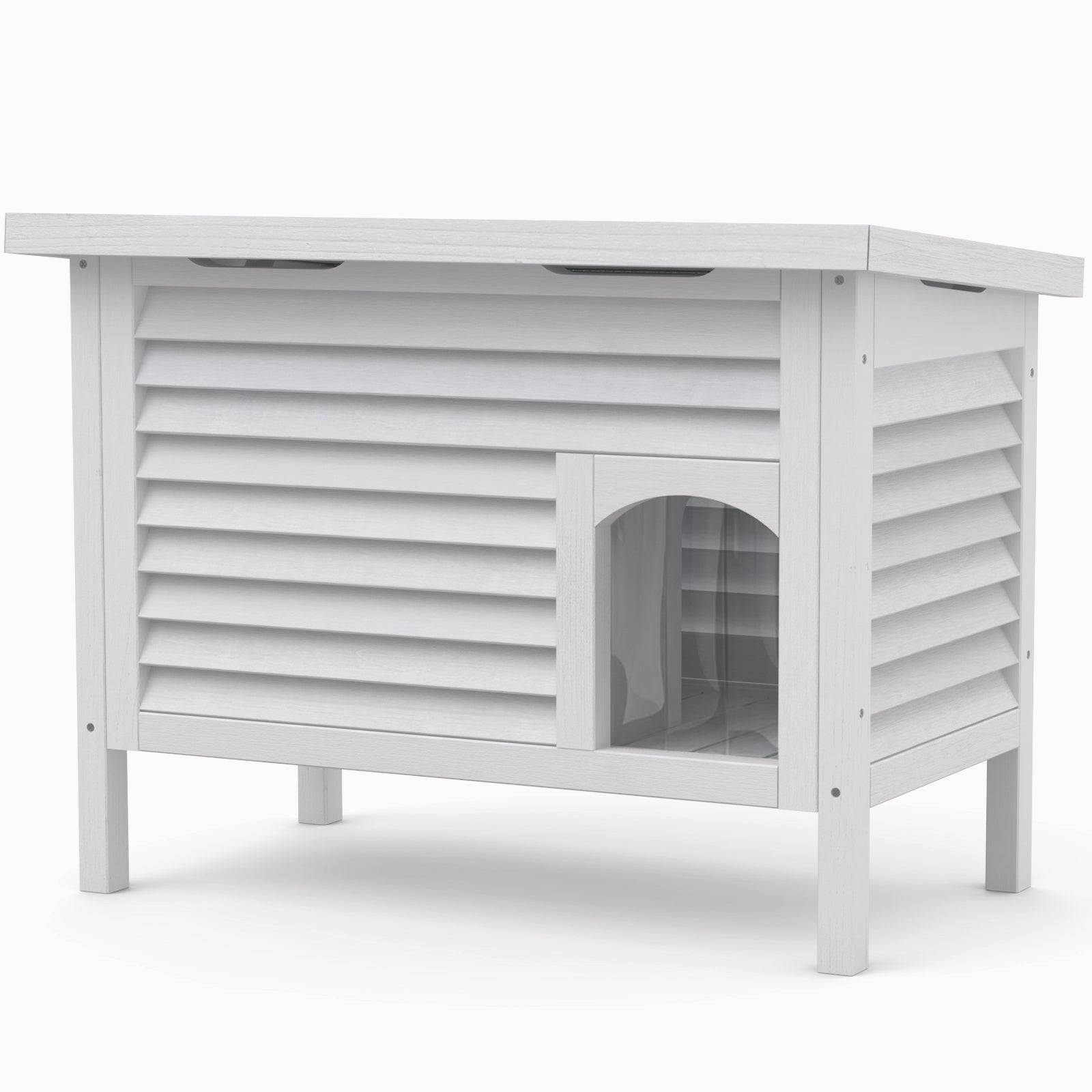 GDLF Solid Wood Outdoor Cat House Feral Cat Shelter Ventilated for Summer