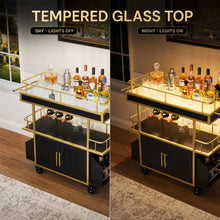 Load image into Gallery viewer, LED Bar Cart with Cabinet Storage, Rolling Drink Cart with Wheels