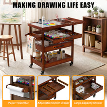 Load image into Gallery viewer, GDLF Solid Beech Wood Art Cart, Artist Taboret with Tempered Glass Palette, Walnut