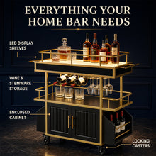 Load image into Gallery viewer, LED Bar Cart with Cabinet Storage, Rolling Drink Cart with Wheels