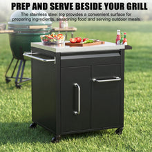 Load image into Gallery viewer, Outdoor Grill Cart, BBQ Tool Organizer &amp; Charcoal Storage Station with Stainless Steel Prep Top