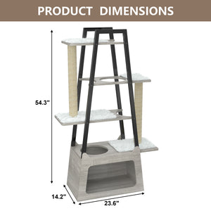 GDLF Modern Cat Tree Wooden Heavy Duty  Tower with Condo and Long Scratching Posts, Easy Clean 54"