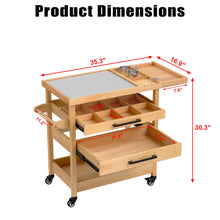 Load image into Gallery viewer, Art Cart, Beech Wood Art Supply Cart Organizer on Wheels with Tempered Glass Palette for Home Studio, Rolling Studio Storage Furniture for Artists