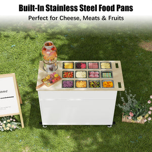 DLF Charcuterie Cart with Stainless Steel Food Pans, Mobile Pizza Topping & Salad Bar Station, Buffet Serving Table