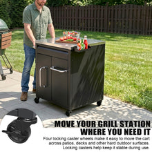 Load image into Gallery viewer, Outdoor Grill Cart, BBQ Tool Organizer &amp; Charcoal Storage Station with Stainless Steel Prep Top