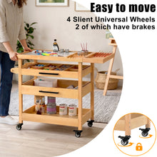 Load image into Gallery viewer, Art Cart, Beech Wood Art Supply Cart Organizer on Wheels with Tempered Glass Palette for Home Studio, Rolling Studio Storage Furniture for Artists
