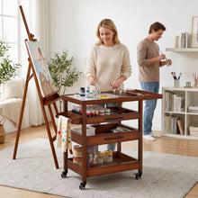 Load image into Gallery viewer, GDLF Solid Beech Wood Art Cart, Artist Taboret with Tempered Glass Palette, Walnut