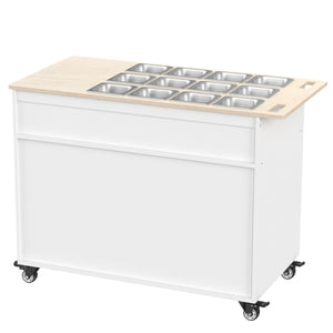 DLF Charcuterie Cart with Stainless Steel Food Pans, Mobile Pizza Topping & Salad Bar Station, Buffet Serving Table