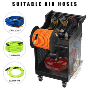 GDLF Portable Air Compressor Utility Cart with  Air Hose Reel for up to 6 Gallon Pancake Compressor