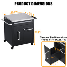 Load image into Gallery viewer, Outdoor Grill Cart, BBQ Tool Organizer &amp; Charcoal Storage Station with Stainless Steel Prep Top
