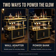 Load image into Gallery viewer, LED Bar Cart with Cabinet Storage, Rolling Drink Cart with Wheels