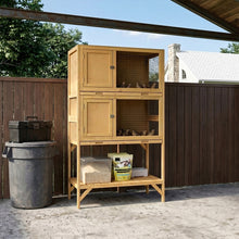 Load image into Gallery viewer, Wooden Quail Cage Indoor, 2-Tier Quail Coop with Pull-Out Trays, Ventilated Wire Mesh, Access Doors &amp; Storage Shelf