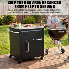 Load image into Gallery viewer, Outdoor Grill Cart, BBQ Tool Organizer &amp; Charcoal Storage Station with Stainless Steel Prep Top