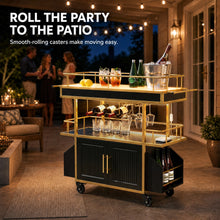 Load image into Gallery viewer, LED Bar Cart with Cabinet Storage, Rolling Drink Cart with Wheels