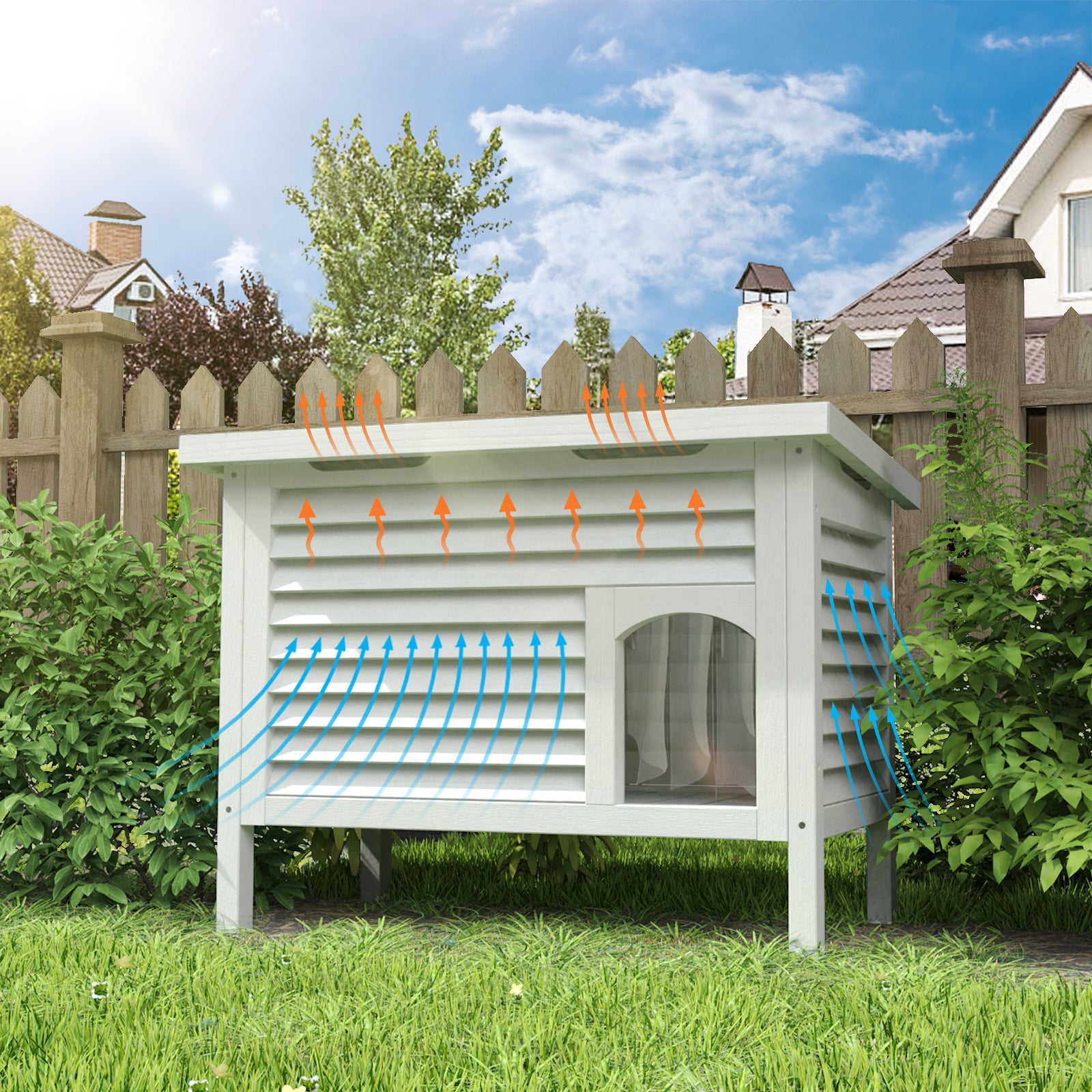 feral cat fish box house Solid Wood Outdoor Cat House Feral Cat Shelter Ventilated for Summer – shopGDLF