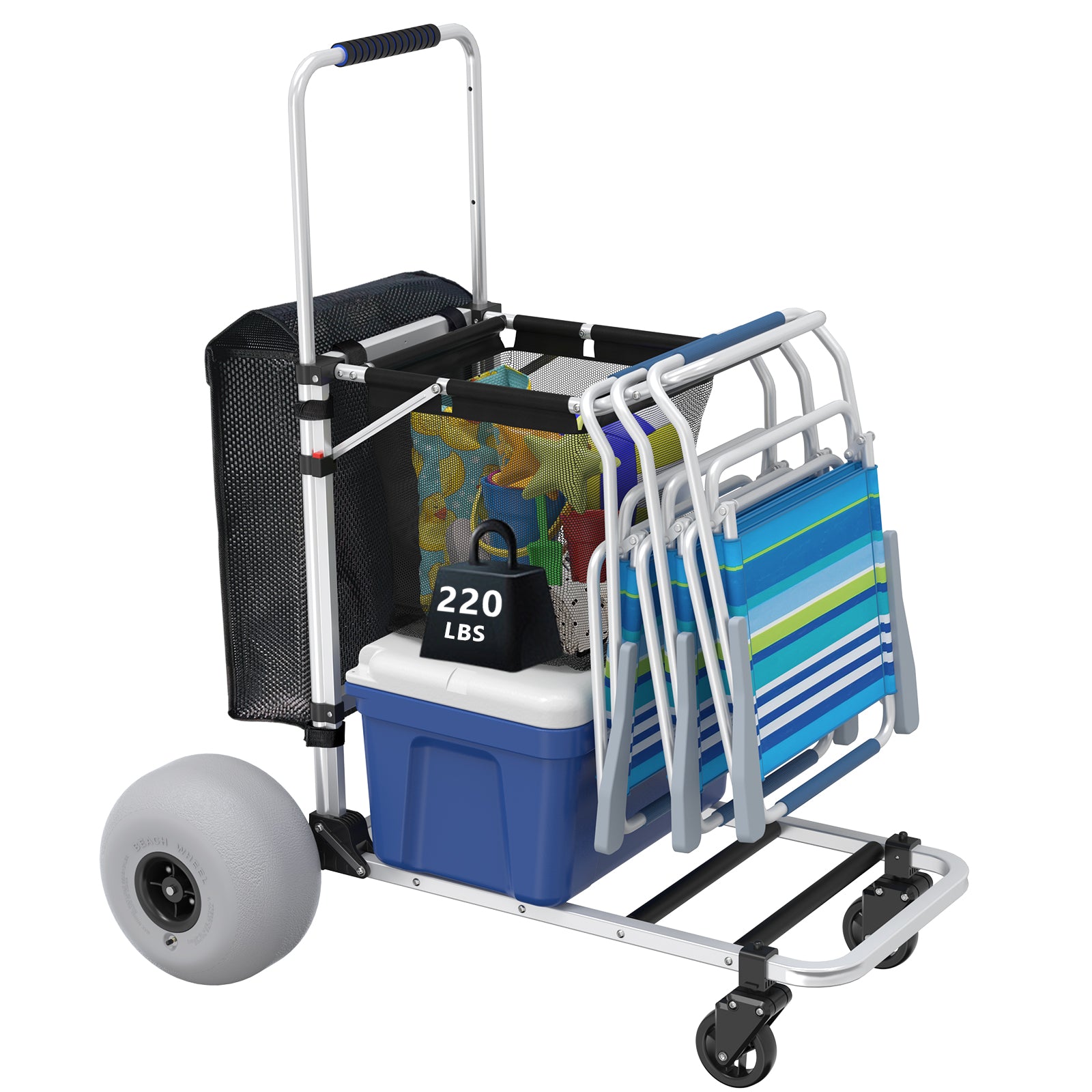 GDLF Foldable Beach Cart with Adjustable Handle and 12 Balloon Wheels, Heavy Duty Aluminum 220lbs Capacity | shopGDLF