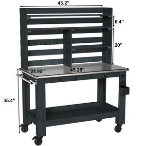 Outdoor Kitchen Island Prep Station Large Potting Bench with Stainless Steel Top
