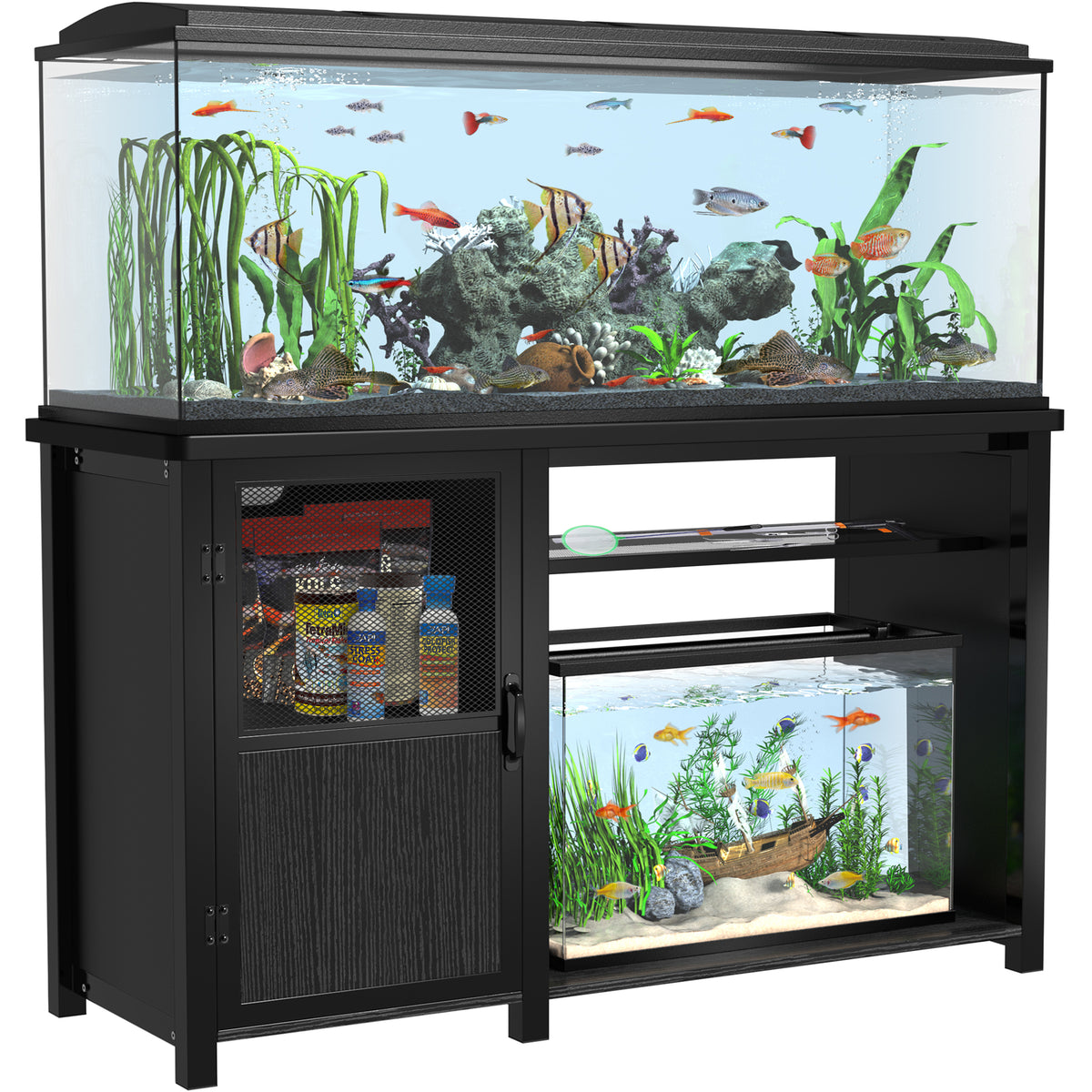 55-75 Gallon Fish Tank Stand Heavy Duty Metal Aquarium Stand with Cabi ...