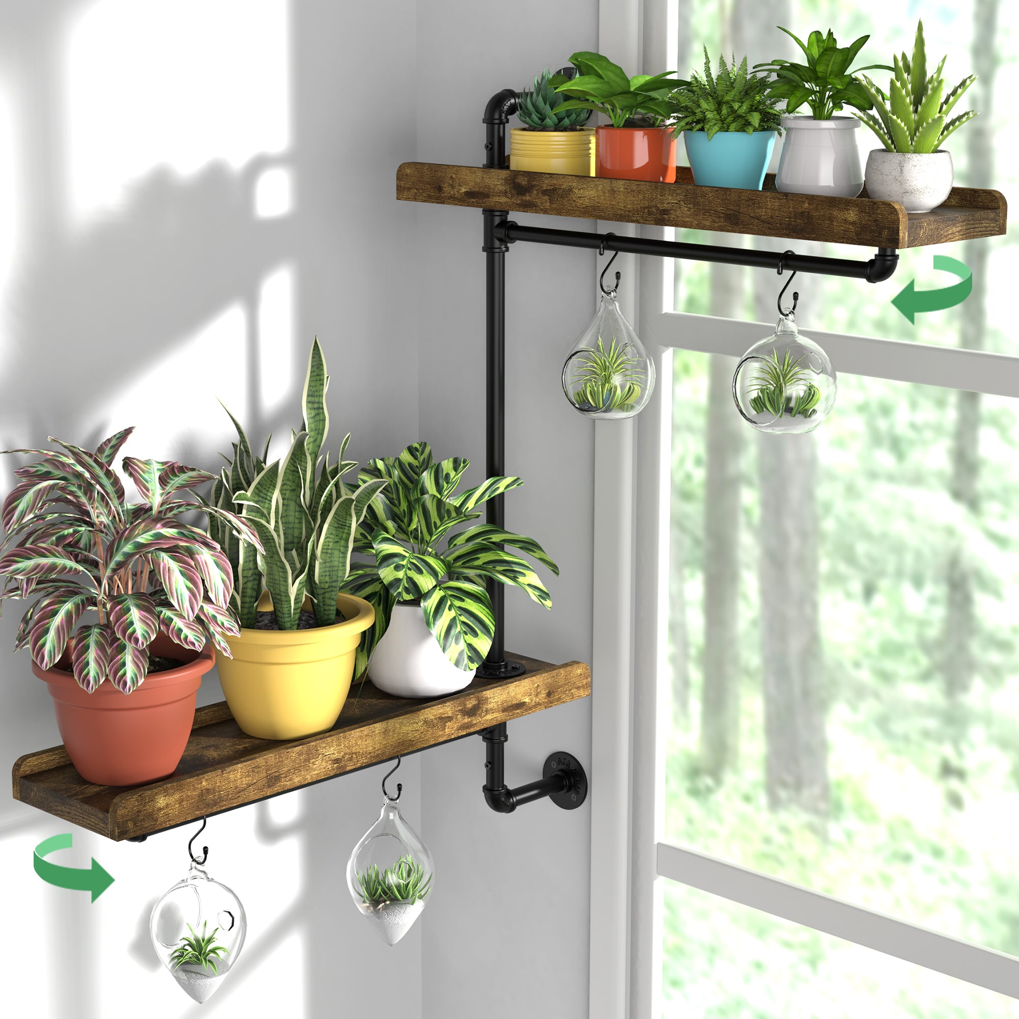 window plant hanging shelf GDLF Window Plant Shelving Industrial Pipe Swivel Floating Shelving