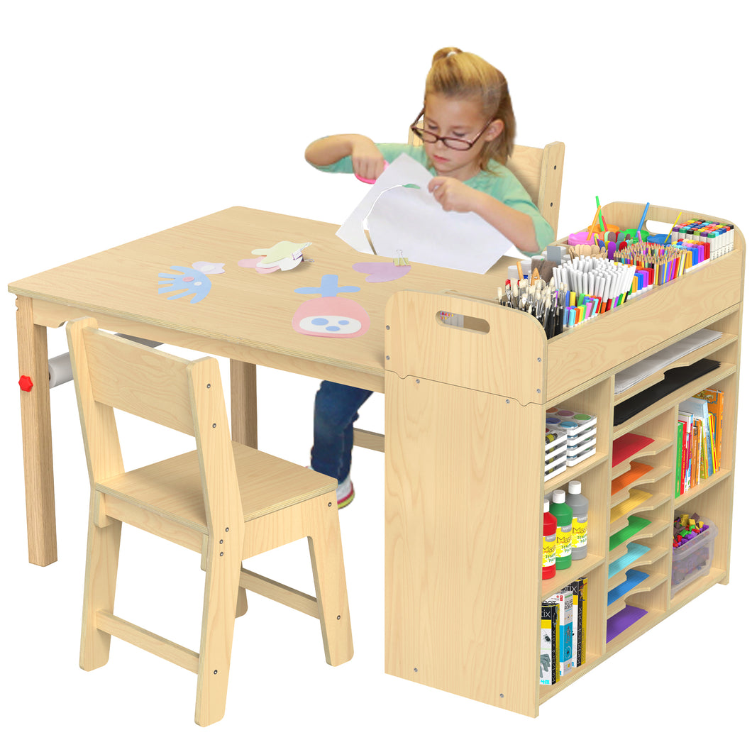 Kids Art Table and Chairs Set Craft Table with Large Storage Desk and Portable Art Supply Organizer for children ages 8-12, 47