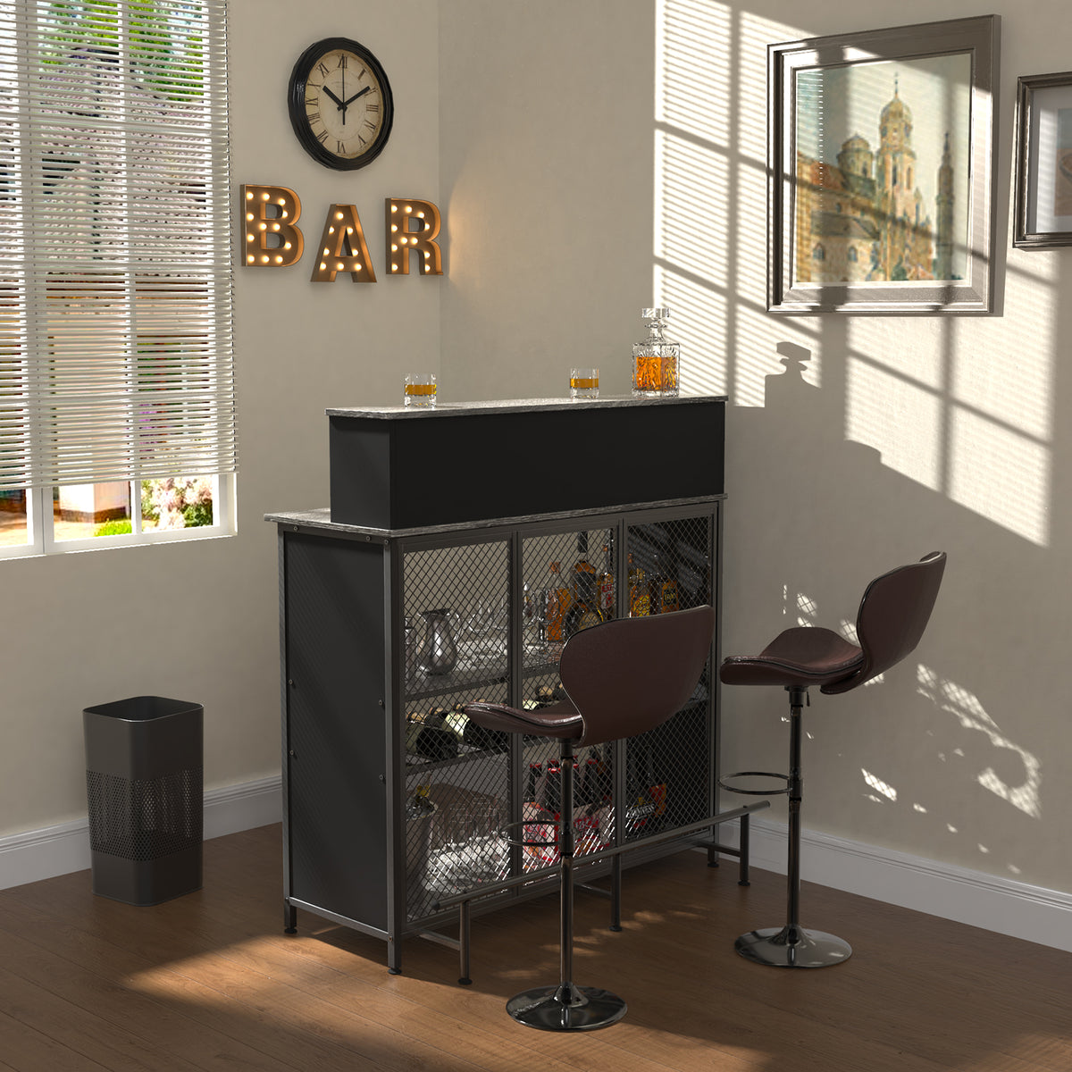 Small Bar GDLF Home Bar Cabinet - Mini Bar With Wine Rack & Footrest ...