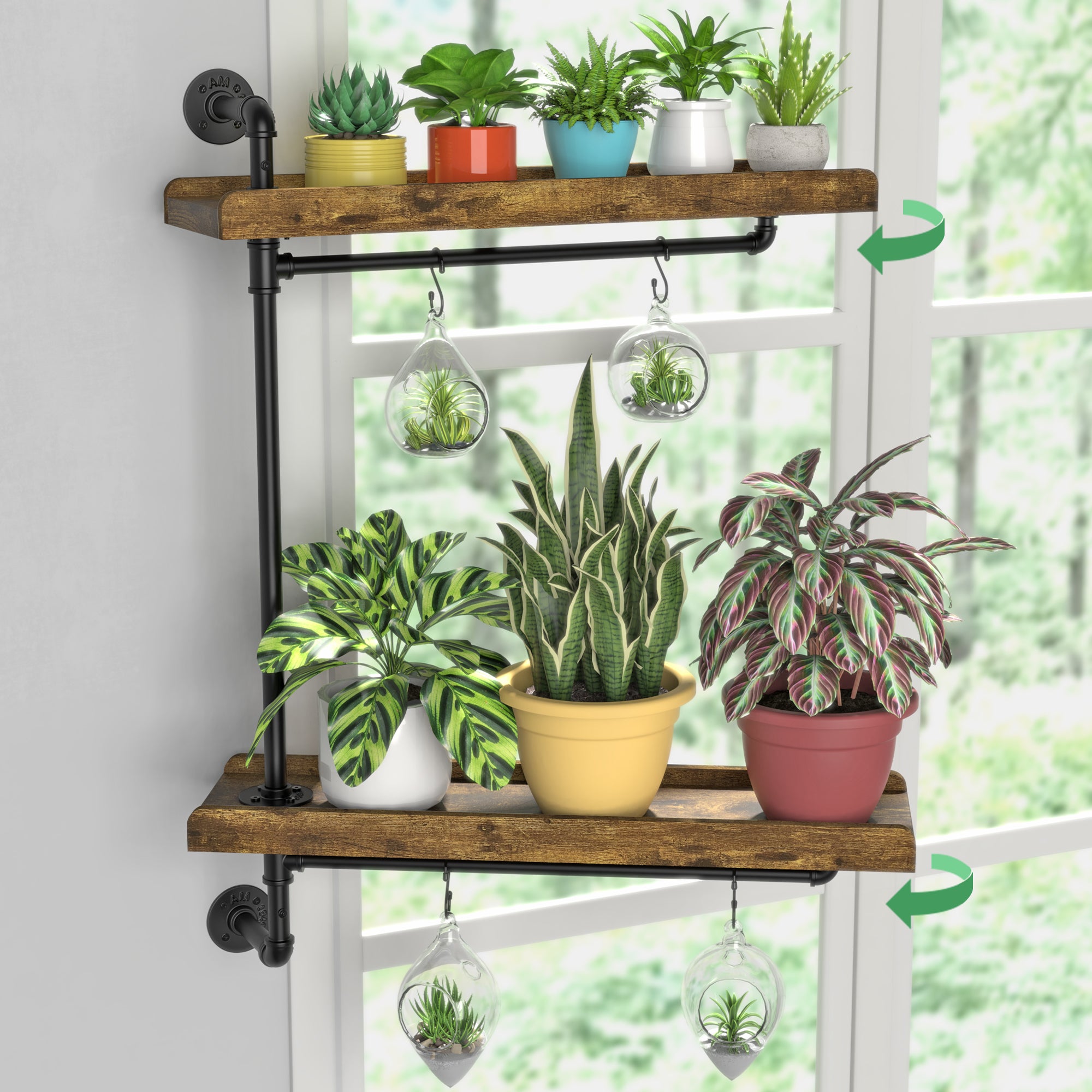 hanging plant shelves window GDLF Window Plant Shelving Industrial Pipe Swivel Floating Shelving – shopGDLF