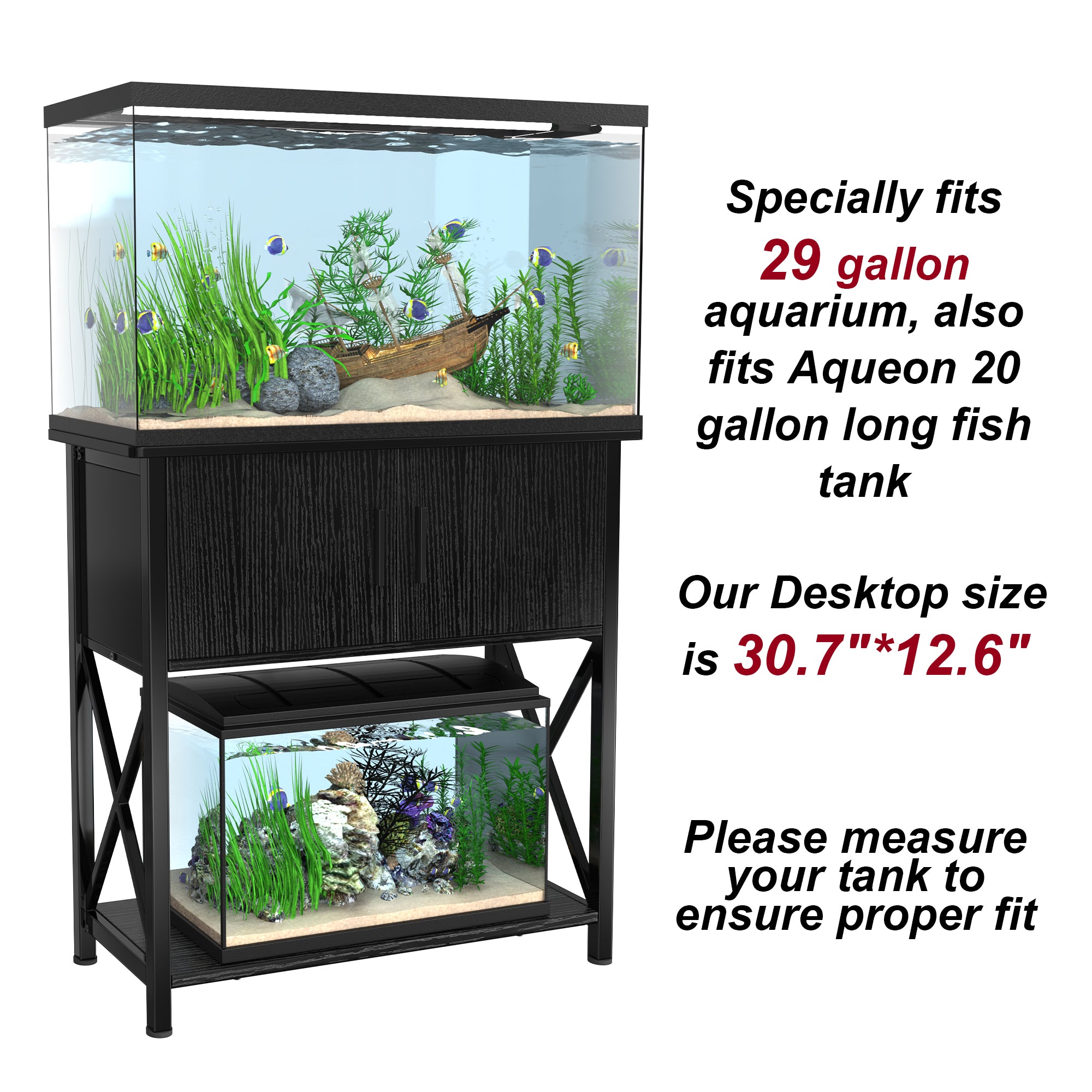29 Gallon Aquarium Stand Metal Fish Tank Stand with Cabinet,30.7L