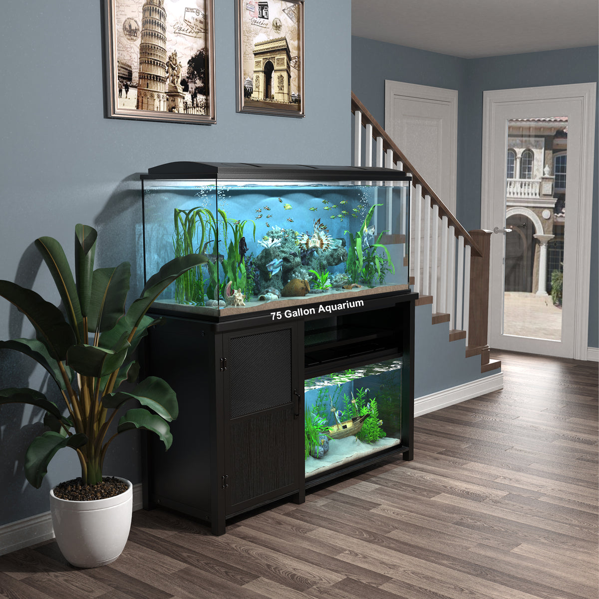 55-75 Gallon Fish Tank Stand Heavy Duty Metal Aquarium Stand with Cabi ...
