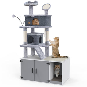 GDLF Cat Litter Box Enclosure Hidden Washroom with Cat Tower All-In-One Tree Condo Scratching Post