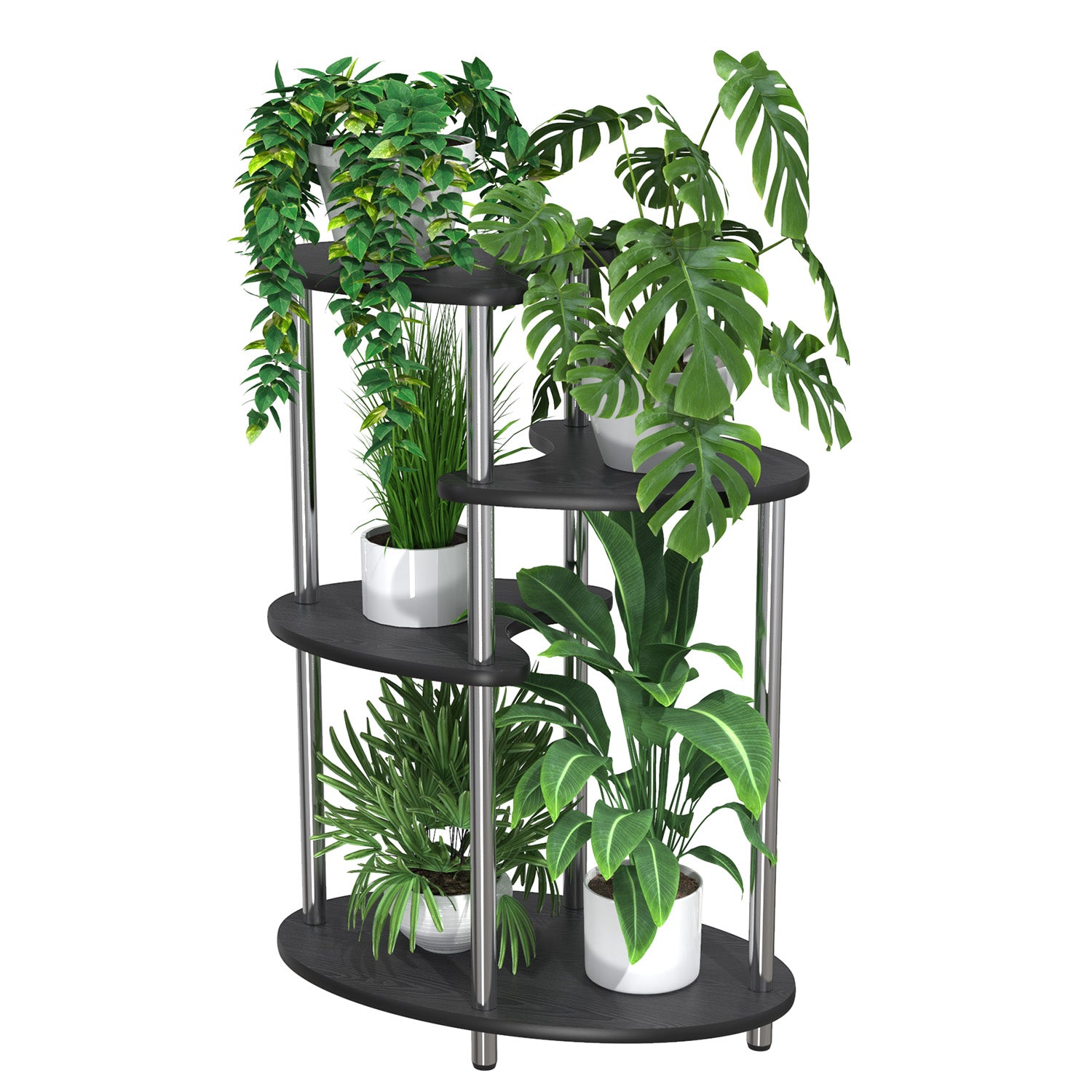 plant stand indoor black 36" 4 Tiered Plant Stand Indoor Pot Planter Modern Accent Display Table, Oval Black